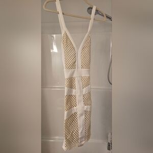 Le Chateau White and Cream Mini Dress